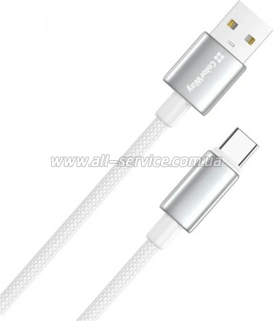 ���� ������ USB 2.0 AM to USB-C 2.0m 3A zinc alloy braided white ColorWay (CW-CBUC099-WT)