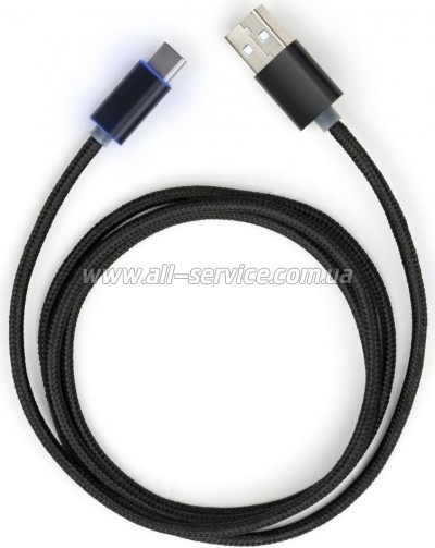 ���� ������ USB 2.0 AM to Type-C 1m LED black Vinga (VCPDCTCLED1BK)