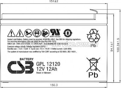 ������� � ��� CSB 12V 12Ah (GPL12120 F2)