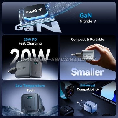 �������� ������� Vention USB-C PD20W GaN gray (FEVH0-EU)