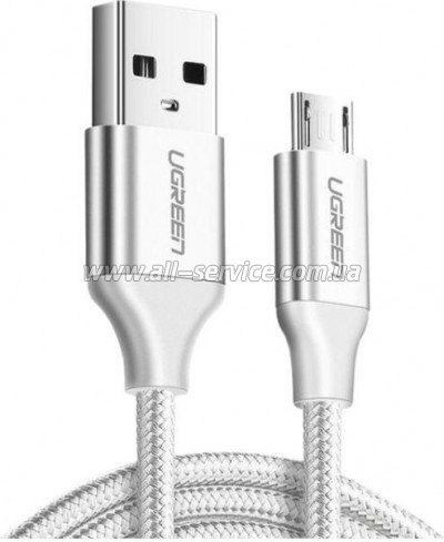 ���� ������ USB 2.0 AM to Micro 5P 2.0m US290 3A 18W Nickel Plating White Ugreen (60153)