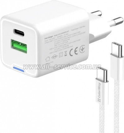 �������� ������� ColorWay GaN Mini 35W PD (CW-CHS055PDC-WT)