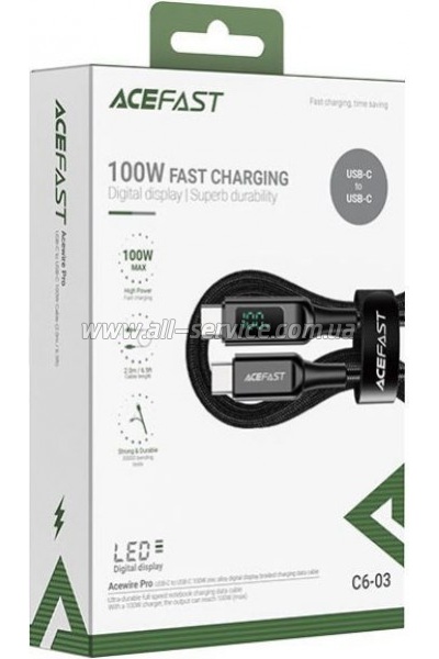 ���� ������ USB-C to USB-C 2.0m 100W with display C6-03 Acefast (6974316281054)