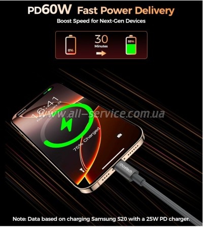 ���� ������ USB-C to USB-C 1.2m PD60W magnetic digital display nylon gray Choetech (XCC-1067-GY)