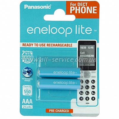  Panasonic Eneloop Lite AAA 550mAh NI-MH Dect Series * 2 (BK-4LCCE/2DE)