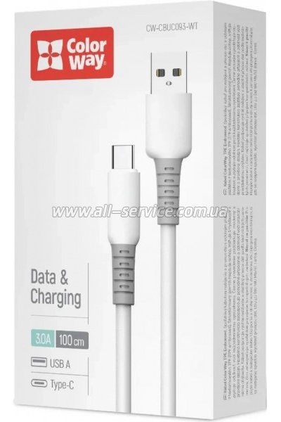 ���� ������ USB 2.0 AM to USB-C 1.0m 3A liquid silicone white ColorWay (CW-CBUC093-WT)