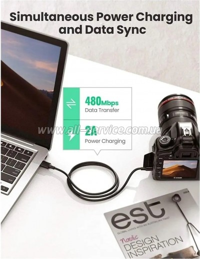 ���� ������ USB 2.0 AM to Mini 5P 3.0m 2A PVC black Ugreen (UGR-10386)