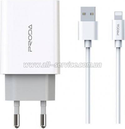 �������� ������� Proda PD-A28i 2�USB 2.4A + USB Ligthtning 1.0m (PD-A28i-WH)