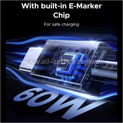 ���� ������ USB-C to USB-C 1.0m PD60W 3A braided L524 gray Ugreen (55765)