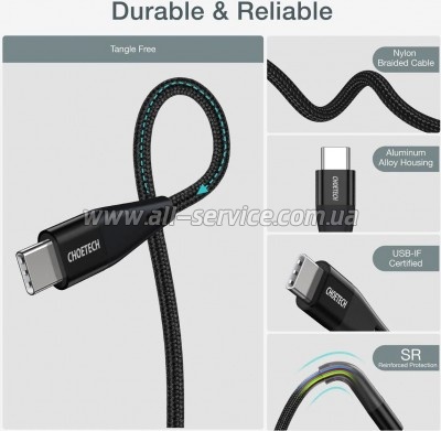 ���� ������ USB-C to USB-C 1.2m USB4.Gen 3 40 Gbps 240W Choetech (XCC-1040)