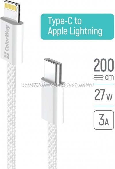 ���� ������ USB-C to Lightning 2.0m PD 27W braided gray ColorWay (CW-CBPDCL068-GR)