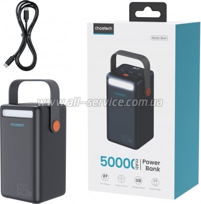   Choetech 50000mAh, PD/3.0/65W, QC/3.0/18W, USB-C, 3*USB-A, mirco USB, LED Light (B664-CCBE)