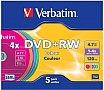 ���� Verbatim DVD+RW 4.7Gb 4x SlimCase 5�� Color (43297)