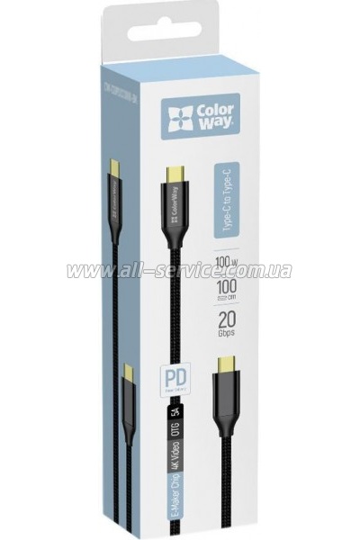 ���� ������ USB-C to USB-C 1.0m USB3.2 (20Gbps 4K PD100W) Gen2 5� black ColorWay (CW-CBPDCC062-BK)