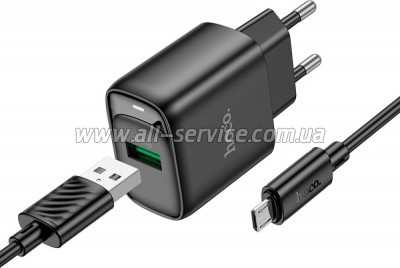 �������� ������� HOCO C140A Smart USB QC3.0 + USB to cable Micro Black (6942007627801)
