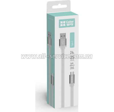 ���� ������ USB 2.0 AM to USB-C 0.25m white ColorWay (CW-CBUC001-WH)