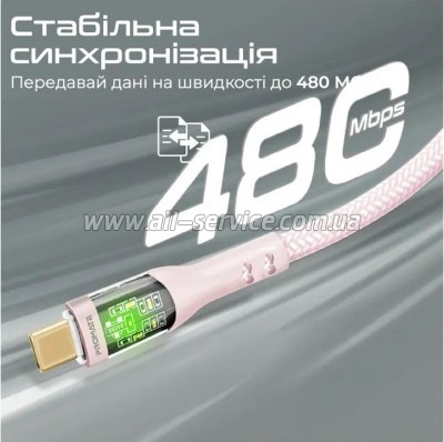 ���� ������ USB-C to USB-C 1.2m 60W PD TransLine-CC pink Promate (transline-cc.pink)