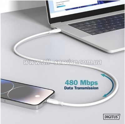 ���� ������ USB 2.0 AM to USB-C 2.0m 60W white Digitus (AK-300340-020-W)