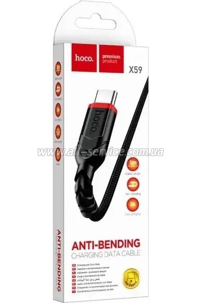 ���� ������ USB 2.0 AM to USB-C 1.0m 3A nylon X59 black HOCO (6931474744920)