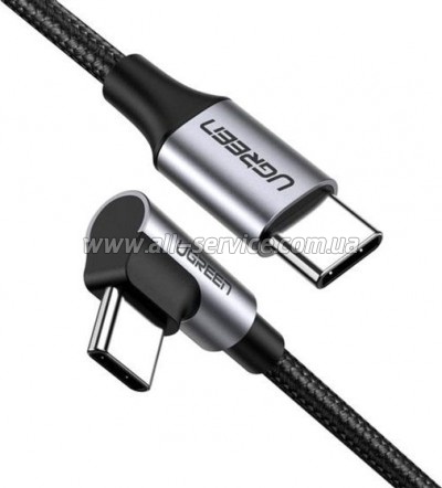 ���� ������ USB-C to USB-C 1.0m US255 Angled 3A Gray / Black Ugreen (50123)
