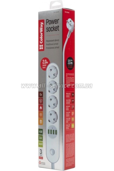 ������� ������ �olorWay 4 �������/ 4USB White 2M (CW-CHE44W)