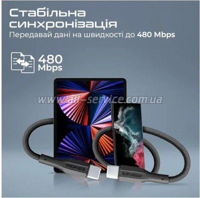 ���� ������ USB-C to USB-C 1.0m Promate (xcord-cc.black)