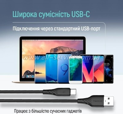 ���� ������ USB 2.0 AM to USB-C 2.0m 3A textured PVC black ColorWay (CW-CBUC095-BK)
