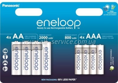  Panasonic Eneloop NI-MH AA 2000  4 . +  NI-MH AAA 800  4 . (BK-3MCDE+4MCDE/8CP)
