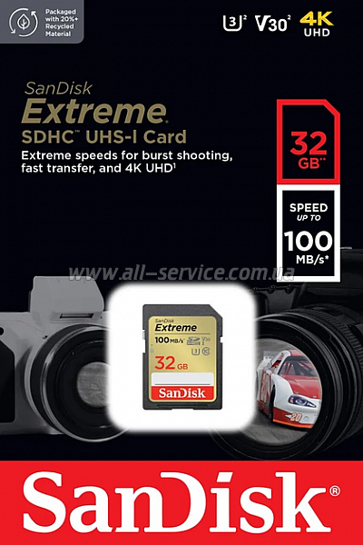   SanDisk 32GB SD class 10 UHS-I Extreme (SDSDXVT-032G-GNCIN)