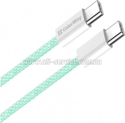 ���� ������ ColorWay USB-C to USB-C 1.0m 60W 3.0� green (CW-CBPDCC061-G)