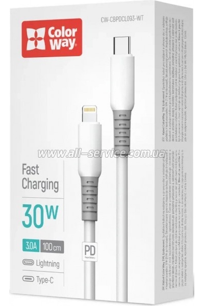 ���� ������ USB-C to Lightning 1.0m PD30W liquid silicone white ColorWay (CW-CBPDCL093-WT)