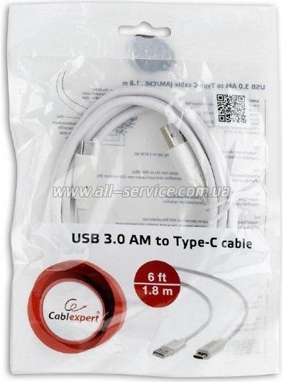 ���� ������ USB 3.0 AM to USB-C 1.8m Cablexpert (CCP-USB3-AMCM-6-W)