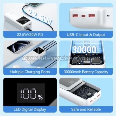 ������� ������������� Vention 30000mAh 22.5W  White (FHMW0)