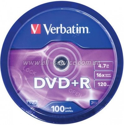 ���� DVD Verbatim 4.7Gb 16X CakeBox 100�� (43551)