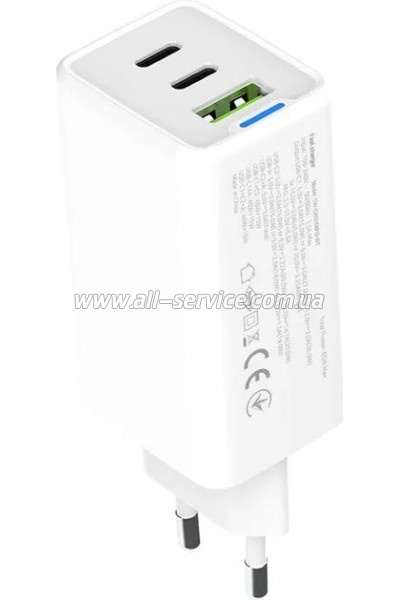 �������� ���������� ColorWay GaN Mini 65W PD Port PPS USB (USB-2C1A) white (CW-CHS058PD-WT)