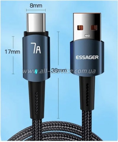 ���� ������ USB 2.0 AM to USB-C 2.0m 100W blue Essager (EXC7A-CGA03-P)