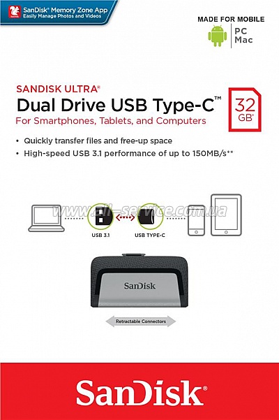  SanDisk 32GB USB 3.0 Type-C Ultra Dual (SDDDC2-032G-G46)