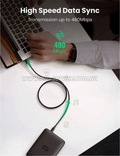 ���� ������ USB 2.0 AM to Mini 5P 3.0m 2A PVC black Ugreen (UGR-10386)