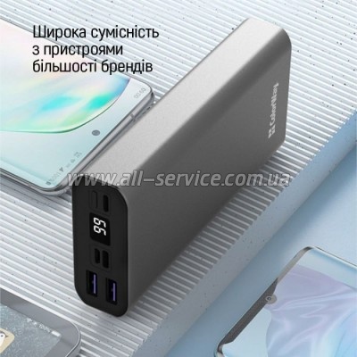   ColorWay 20 000 mAh PD/20W, QC/3.0, USB-C/Micro-USB/Lightning/USB-A max.22.5W Gray (CW-PB200LPH3GR-PDD)