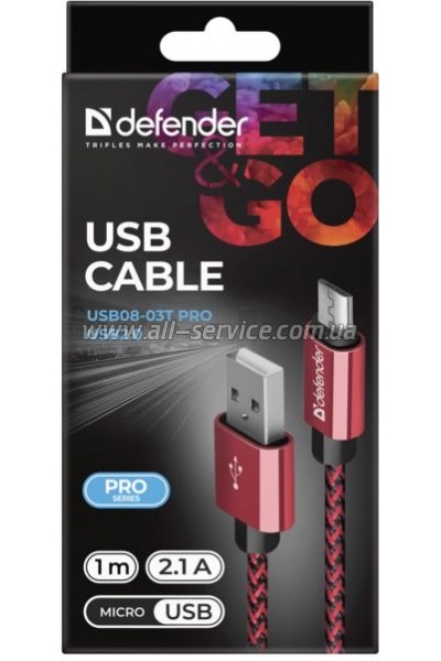 ���� ������ USB 2.0 AM to Micro 5P 1.0m USB08-03T red Defender (87801)