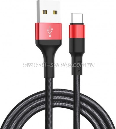 ���� ������ USB 2.0 AM to USB-C 1.0m 2A 18W nylon X26 black+red HOCO (6957531080251)