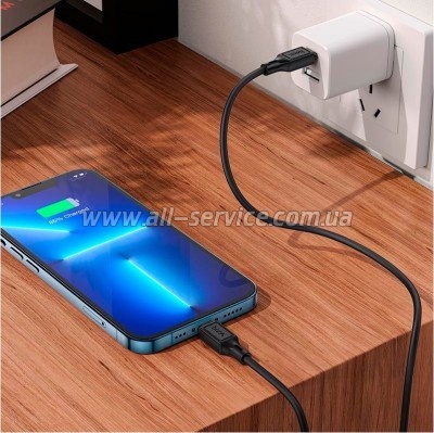 ���� ������ USB-C to Lightning 1.0m Cool silicone PD 20W X90 black HOCO (6931474788382)