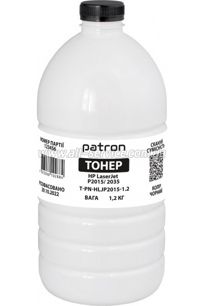 Тонер Patron HP LJ P2015/ P2035 бутль 1.2кг Black (PN-HLJP2015-1.2) Тонер Patron HP LJ P2015/ P2035 бутль 1.2кг Black (PN-HLJP2015-1.2)