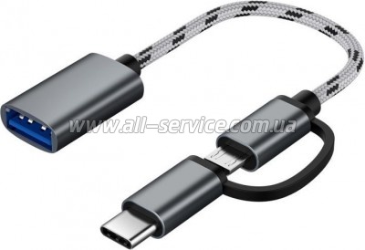 ���������� OTG USB 2.0 AF to Micro 5P + USB-C 0.1m grey XoKo (AC-150-SPGR)