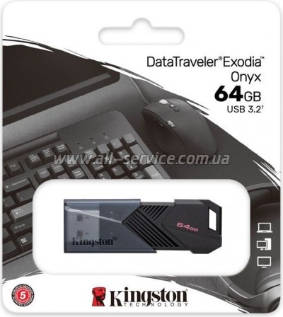  Kingston 64GB DataTraveler Exodia Onyx USB 3.2 Gen 1 Black (DTXON/64GB)