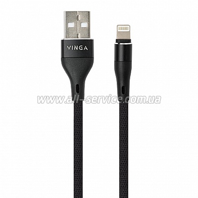   USB 2.0 AM to Lightning 1.0m cylindric nylon back Vinga (VCPDCLCANB1BK)