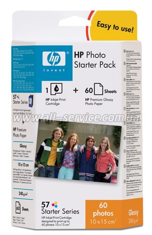 Комплект HP №57: картридж C6657AE+ бумага HP Q1980A 10x15, 60л Q7942AE 