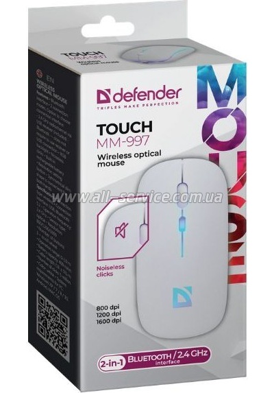  Defender Touch MM-997 Silent Wireless RGB White (52998)