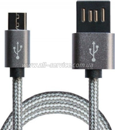 ���� ������ USB 2.0 AM to Micro 5P 1.0m Grey/Black Grand-X (FM02)