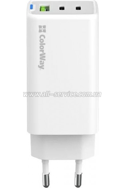 �������� ���������� ColorWay GaN Mini 65W PD Port PPS USB (USB-2C1A) white (CW-CHS058PD-WT)